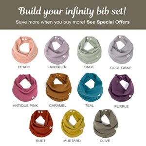 Kishu Baby Indi Infinity Scarf Bib - Super Soft Organic Cotton Muslin Drool Bib with Snaps (Olive)