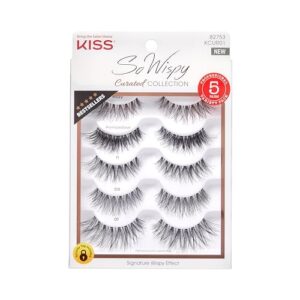 kiss so wispy curated collection of bestselling false eyelash styles multipack, volume & curl, lash extensions look, signature wispy effect, cruelty free, reusable, contact lens friendly, 5-pair