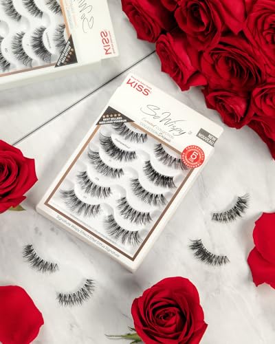 KISS So Wispy Curated Collection of Bestselling False Eyelash Styles Multipack, Volume & Curl, Lash Extensions Look, Signature Wispy Effect, Cruelty Free, Reusable, Contact Lens Friendly, 5-Pair