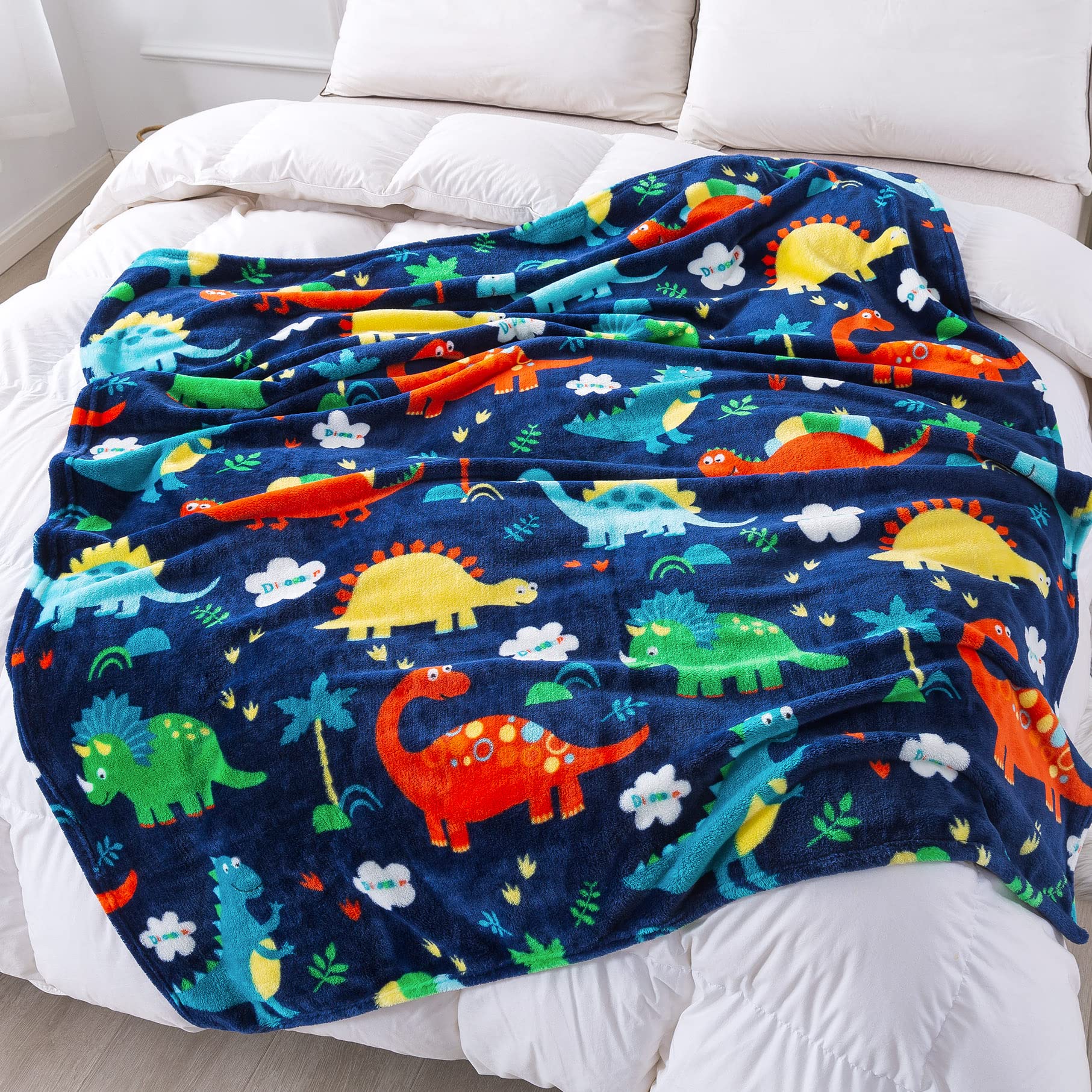 mermaker Dinosaur Blanket for Boys, 380 GSM Dinosaur Toddler Blanket for Boys and Girls, Cute Dinosaur Blanket for Kids, Toddler Boys Blanket Soft Fleece Kids Throw Blanket for Toddler (50x60 inch)