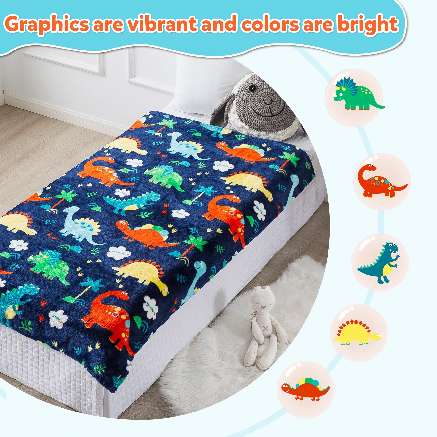 mermaker Dinosaur Blanket for Boys, 380 GSM Dinosaur Toddler Blanket for Boys and Girls, Cute Dinosaur Blanket for Kids, Toddler Boys Blanket Soft Fleece Kids Throw Blanket for Toddler (50x60 inch)