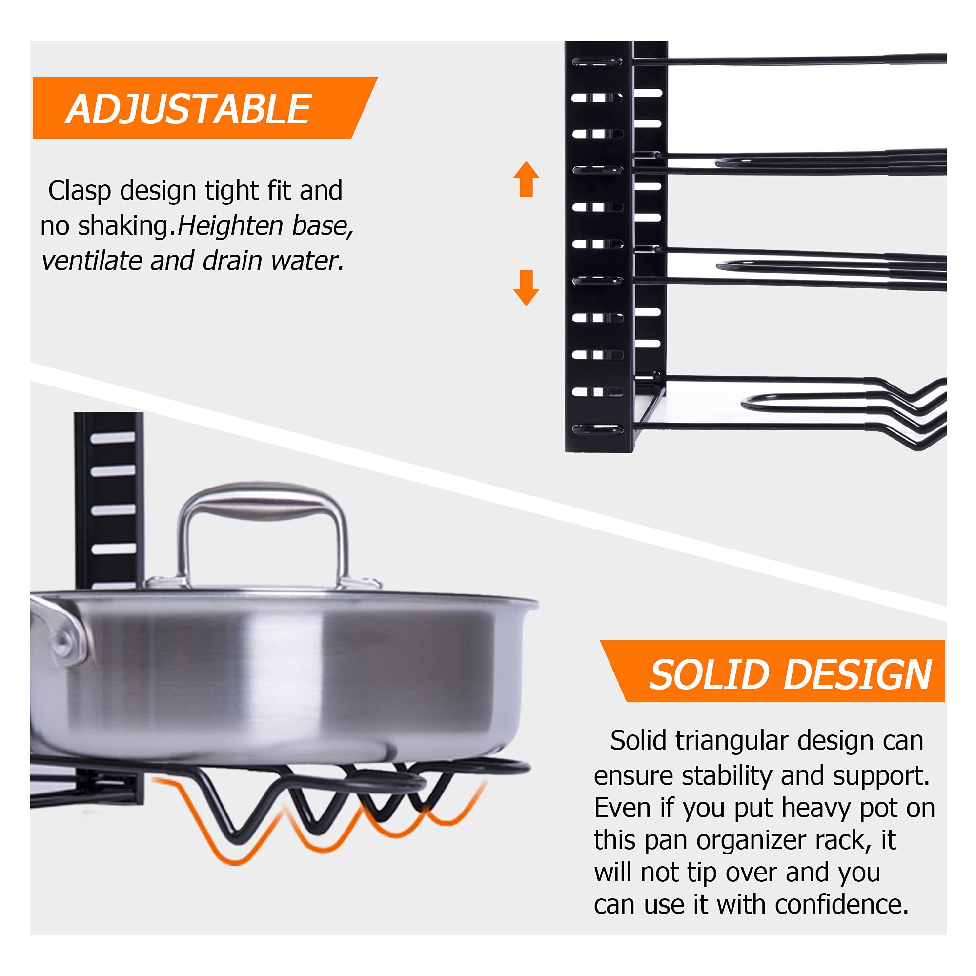 ZHOHO TANT Pan Organizer Rack for Cabinet Pot Rack with 3 DIY Methods 8 Tiers Adjustable Pots and Pans Organizer under Cabinet for Kitchen Counter (Black Steel)