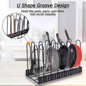 ZHOHO TANT Pan Organizer Rack for Cabinet Pot Rack with 3 DIY Methods 8 Tiers Adjustable Pots and Pans Organizer under Cabinet for Kitchen Counter (Black Steel)