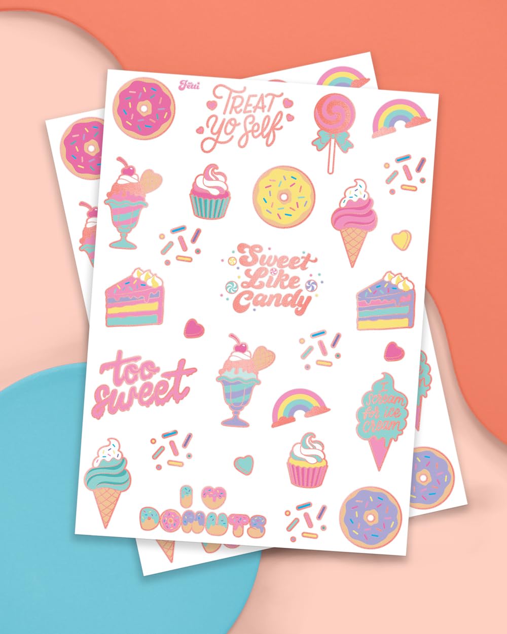 xo, Fetti Donut Party Valentine's Day Supplies Temporary Tattoos - 48 Glitter Styles | Dessert Birthday, Ice Cream, Cupcake, Candy, Vday