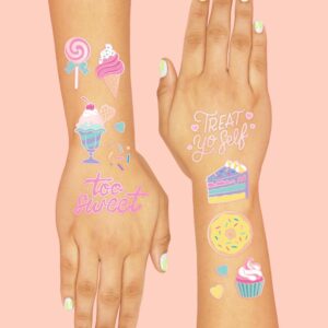 xo, Fetti Donut Party Valentine's Day Supplies Temporary Tattoos - 48 Glitter Styles | Dessert Birthday, Ice Cream, Cupcake, Candy, Vday