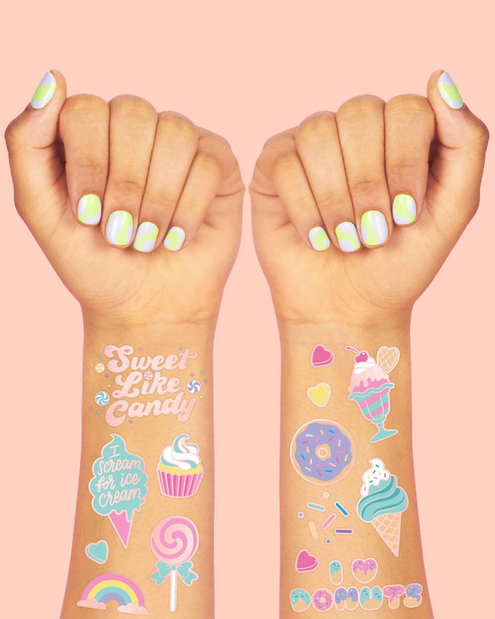 xo, Fetti Donut Party Valentine's Day Supplies Temporary Tattoos - 48 Glitter Styles | Dessert Birthday, Ice Cream, Cupcake, Candy, Vday