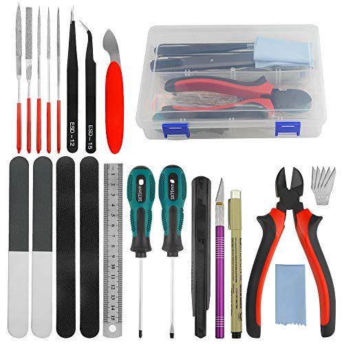 BXQINLENX Professional 26 PCS Gundam Model Tools Kit Modeler Basic Tools Craft Set Hobby Building Tools Kit for Gundam Car Model Building Repairing and Fixing