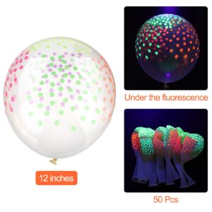 Sumind 50 Pieces Neon Glow Balloons Blacklight Reactive Fluorescent Mini Polka Dots Balloons Blacklight Party Balloons Glow in the Dark Neon Latex Balloons for Birthday Wedding Arch Party Decoration