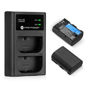 firstpower lp-e6nh battery and usb dual charger compatible with canon eos r, r5, r6, 5d mark ii iii iv, 5ds, 6d, 6d mark ii, 7d, 7d mark ii, 60d, 70d, 80d, 90d cameras and more (2-pack, 2950mah)