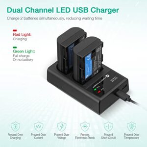 FirstPower LP-E6NH Battery and USB Dual Charger Compatible with Canon EOS R, R5, R6, 5D Mark II III IV, 5Ds, 6D, 6D Mark II, 7D, 7D Mark II, 60D, 70D, 80D, 90D Cameras and More (2-Pack, 2950mAh)