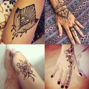 Tizoerly Temporary Tattoos Kit, 4Pcs Semi Permanent Tattoo Paste Cones, India Body DIY Art Painting for Women Men Kids, Freehand Plaste with 3 Colors, 20× Adhesive Stencil,1× Bottle,4× Nozzles