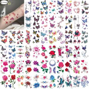 60 sheets waterproof flower 3d butterfly fake temporary tattoo sticker for girl lady women