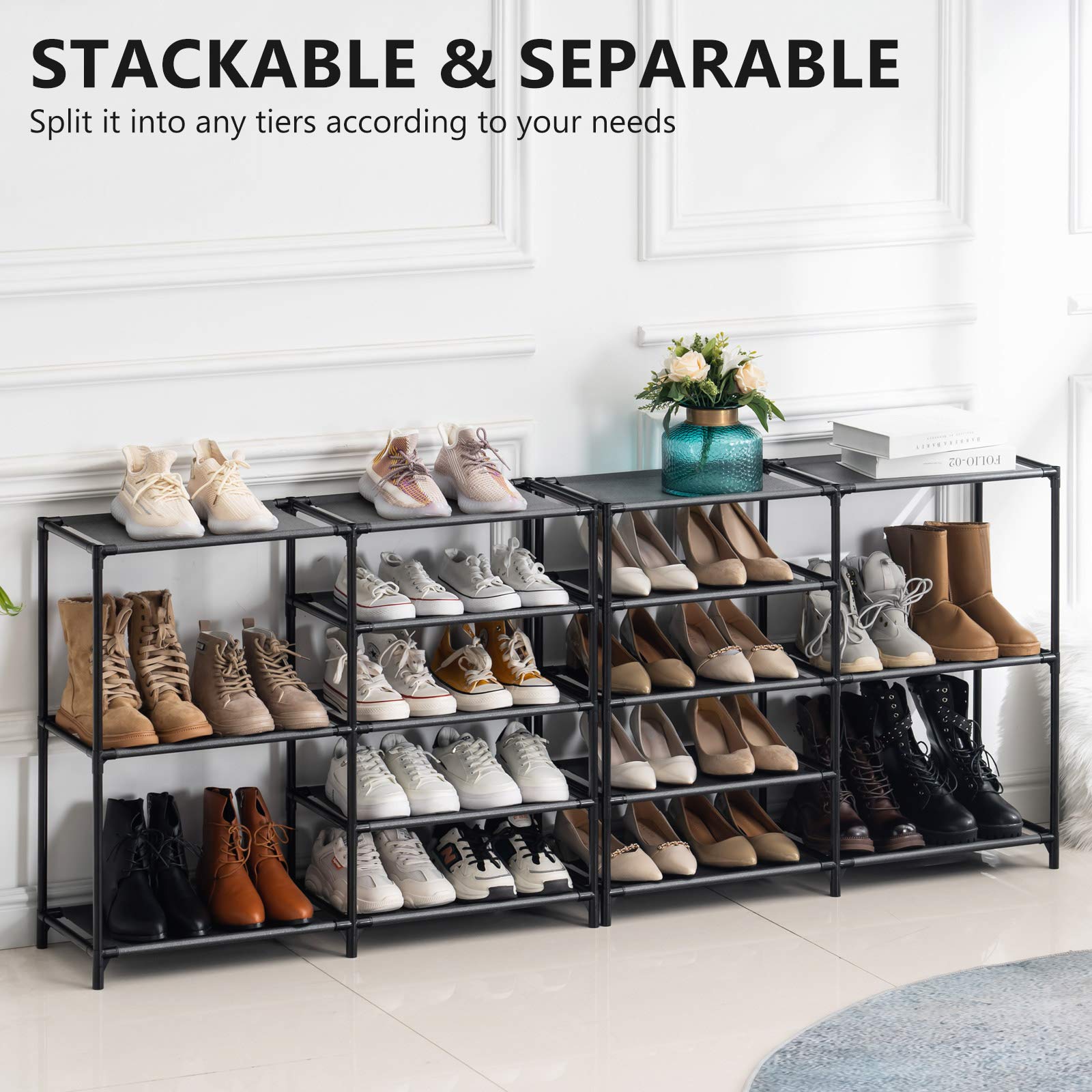 YOUDENOVA Shoe Rack, 9 Tier Shoe Rack Storage for Closet Entryway, Non-Woven Fabric Large Shoe Shelf,Stackable Shoes Organizer for Boots (Black)