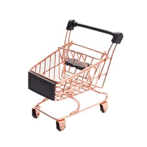 mini supermarket handcart, mini shopping cart supermarket handcart shopping utility cart mode desk storage toy holder(rose god)
