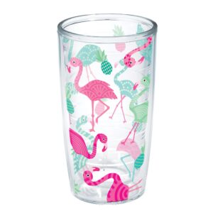 tervis flamingo pattern made in usa double walled insulated tumbler, 16oz - no lid, clear