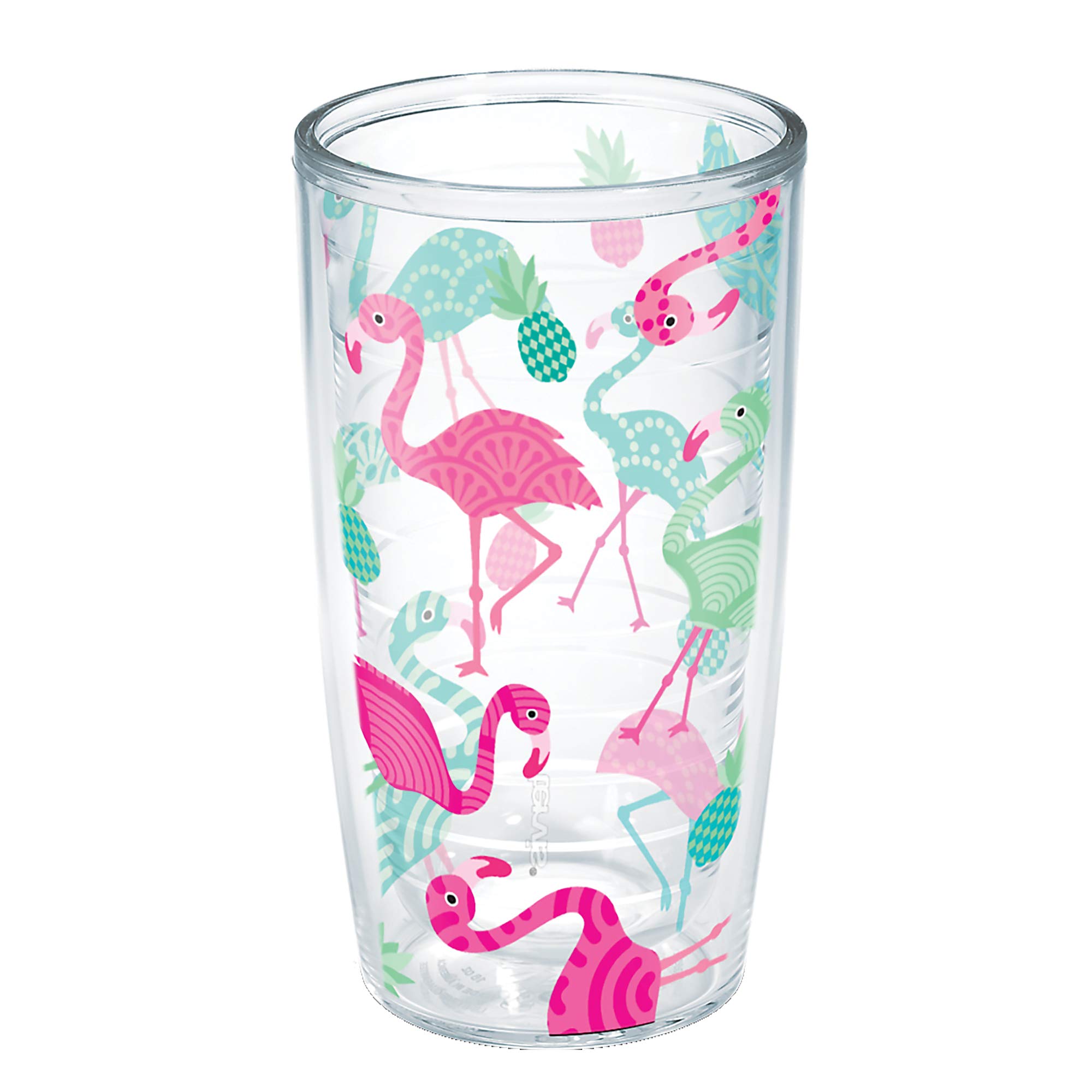 Tervis Flamingo Pattern Made in USA Double Walled Insulated Tumbler, 16oz - No Lid, Clear