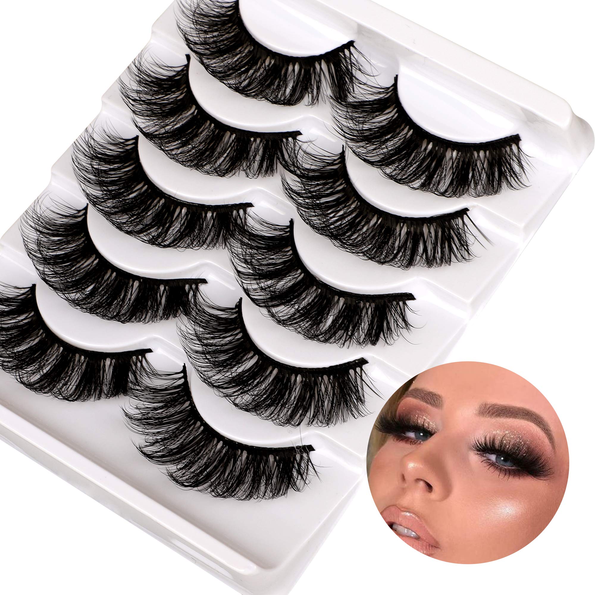 ALICROWN Mink Lashes Faux Wispy Natural Volume Lashes Pack 5D Fluffy Crossed False Eyelashes Full Handmade 5 Pairs Lashes