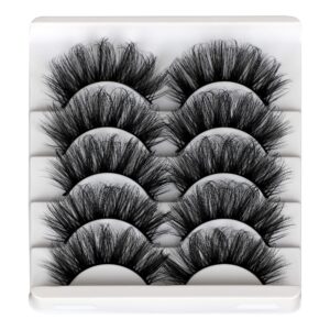 ALICROWN Mink Lashes Faux Wispy Natural Volume Lashes Pack 5D Fluffy Crossed False Eyelashes Full Handmade 5 Pairs Lashes