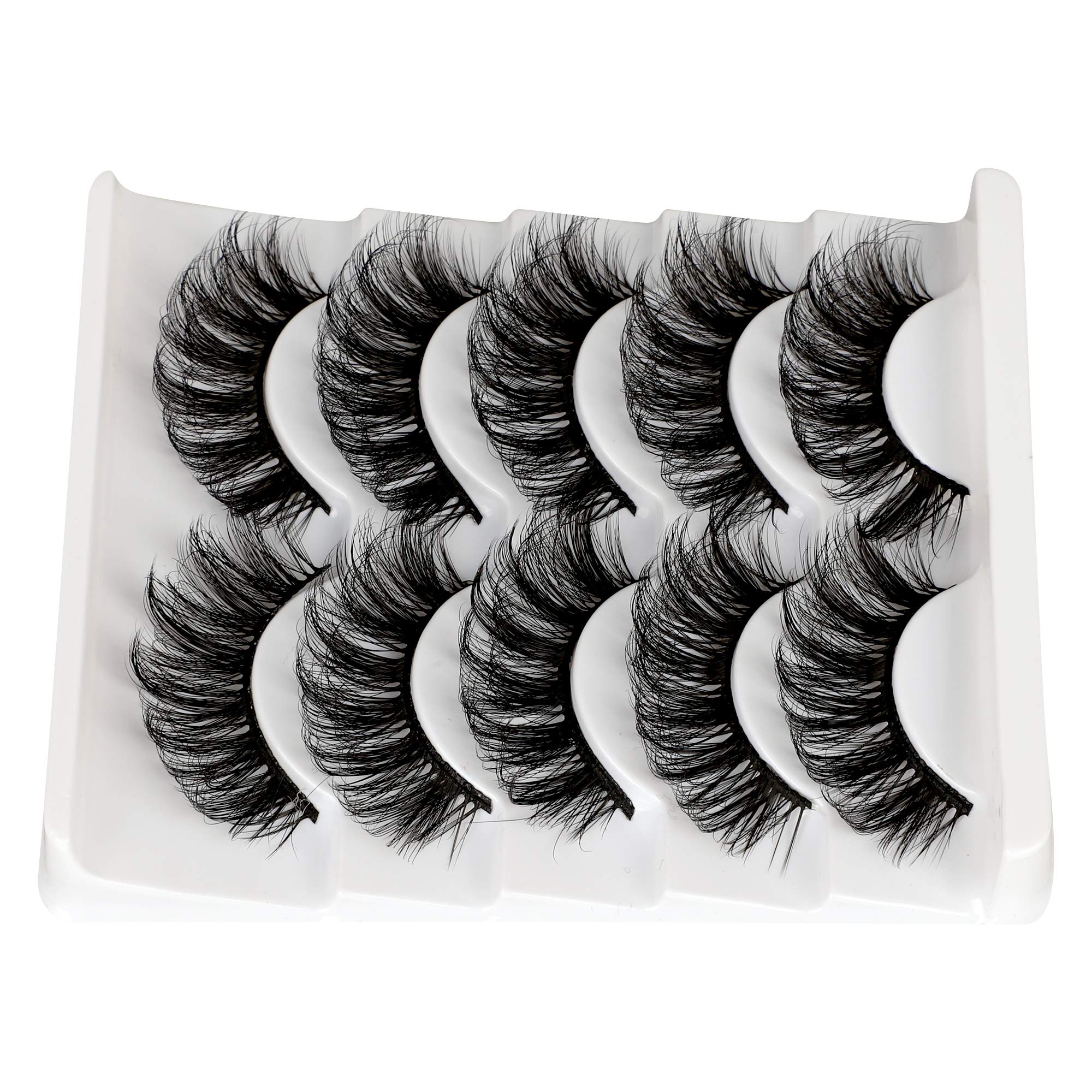 ALICROWN Mink Lashes Faux Wispy Natural Volume Lashes Pack 5D Fluffy Crossed False Eyelashes Full Handmade 5 Pairs Lashes