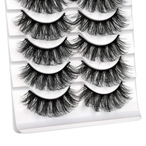 ALICROWN Mink Lashes Faux Wispy Natural Volume Lashes Pack 5D Fluffy Crossed False Eyelashes Full Handmade 5 Pairs Lashes