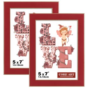 core art 5x7 picture frames, red photo frames set of 2, 5 by 7 colorful frame with hd plexiglas, wall or tabletop display