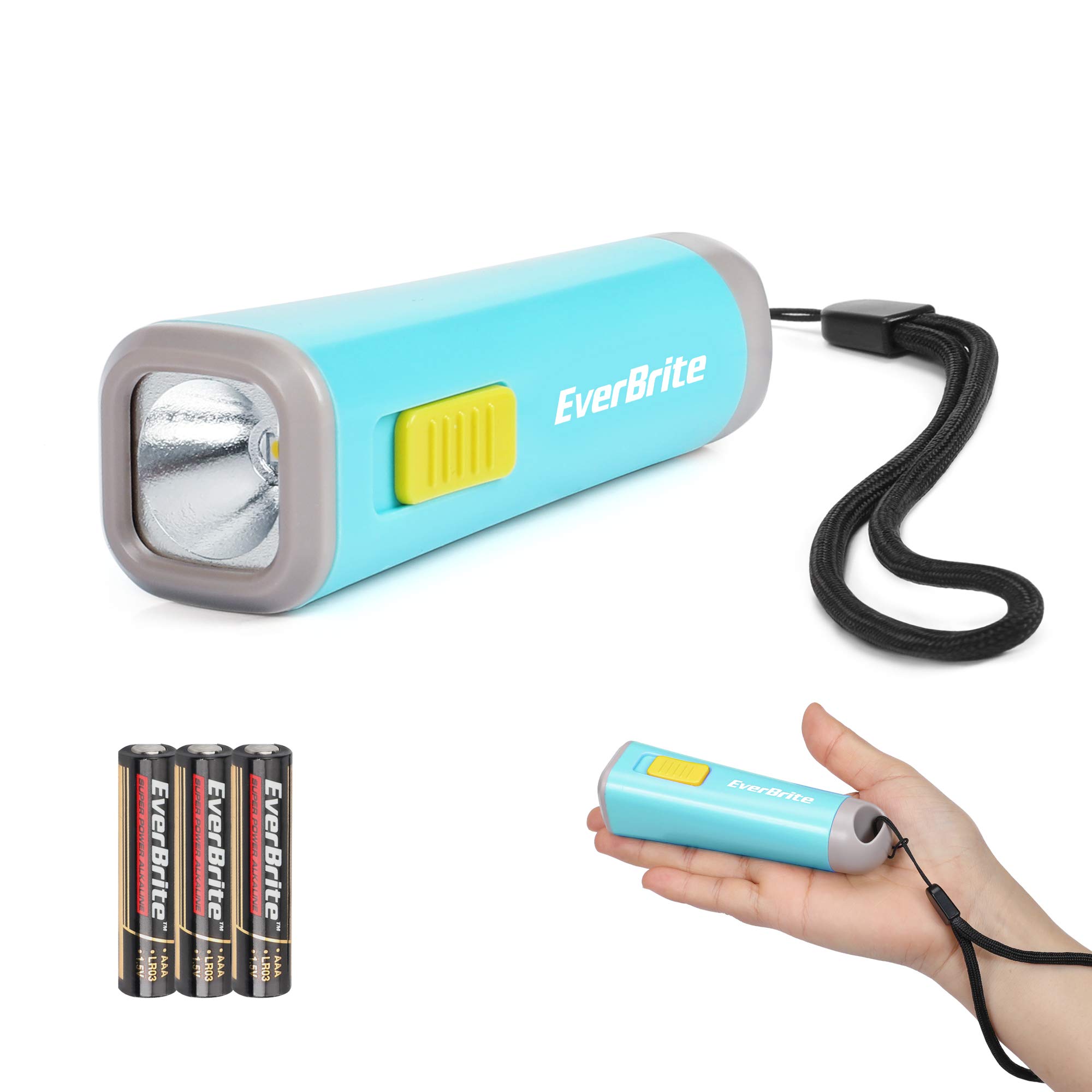 EverBrite Kids Flashlight, Mini LED Flashlight, Plastic Torch Use for Emergencies, Camping, Outdoor with Lanyard 3AAA Battery Included, Blue