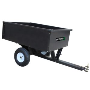 yard commander - heavy duty tow behind atv trailer steel dump cart - 10-cubic feet and 400-pound capacity - garden utility trailer - trailers with removable tailgate for riding lawn mower tractor