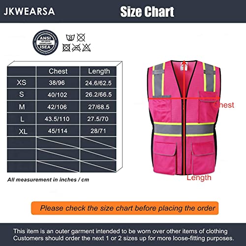 JKWEAR Women Safety Vest, Multi Pockets High Visibility Reflective Breathable Mesh Work Vest For Lady, Durable Zipper (Small, Pink Purple)