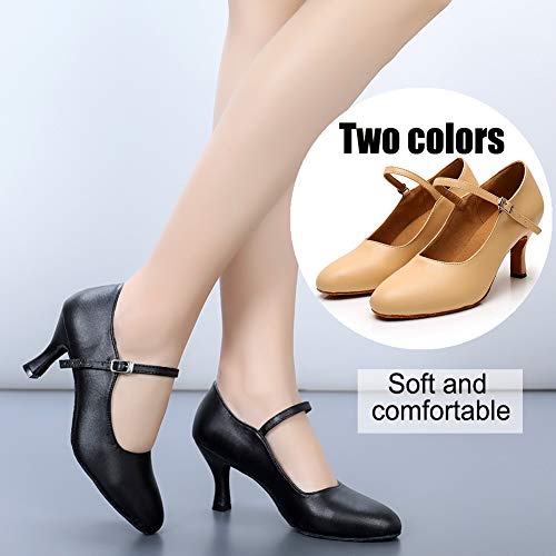 JUODVMP Character Shoes for Women Dance Shoes 1920‘s Swing Tango Shoes with Kitten Heel Model L042 Black,8.5 US