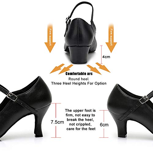 JUODVMP Character Shoes for Women Dance Shoes 1920‘s Swing Tango Shoes with Kitten Heel Model L042 Black,8.5 US