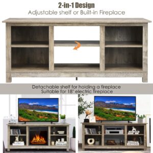 Tangkula Fireplace TV Stand for TVs up to 65 Inches, 58 Inches Media Console Table w/Fireplace, 1500W Electric Fireplace Stove TV Storage Cabinet w/Remote Control, Adjustable Brightness & Heat