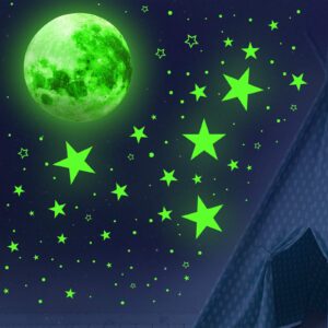 Glow in The Dark Stars for Ceiling,Glow in The Dark Stars and Moon Wall Decals, 1108 Pcs Ceiling Stars Glow in The Dark Kids Wall Decors, Perfect for Kids Nursery Bedroom Living Room(Sky Blue) (Green)