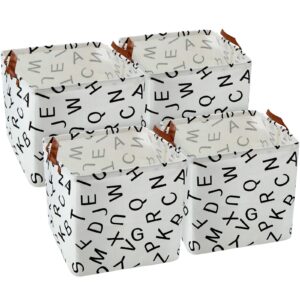 4 pieces square alphabet canvas storage bins waterproof toys canvas organizer 13 x 13 inch kids laundry box foldable cube containers with handles for nursery home closet bedroom drawers
