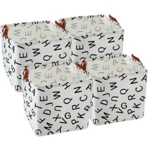 4 Pieces Square Alphabet Canvas Storage Bins Waterproof Toys Canvas Organizer 13 x 13 Inch Kids Laundry Box Foldable Cube Containers with Handles for Nursery Home Closet Bedroom Drawers