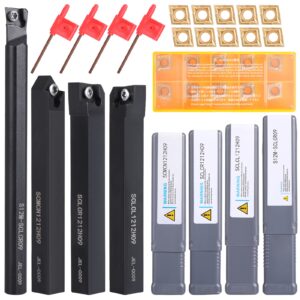 verlich metal lathe tools boring bar, turning tools holder set with 10pcs ccmt09t304 carbide inserts 4pcs wrenches (s12m sclcr09/sclcr1212h09/sclcl1212h09/scmcn1212h09)
