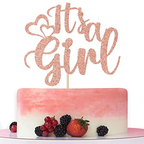 Betalala It’s a Girl Cake Topper,Sweet Baby Girl Decorations,Baby Shower/Gender Reveal Party Decorations,Baby Girls 1st Birthday Party Decoration Supplies Rose Gold Glitter (Corrected)