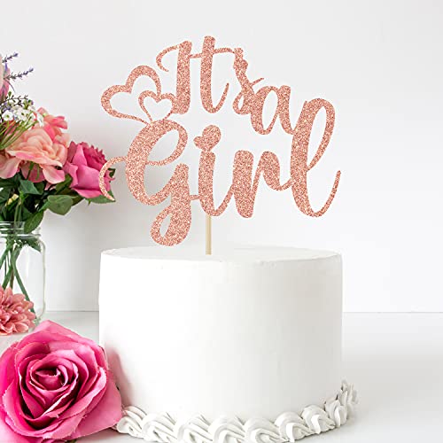 Betalala It’s a Girl Cake Topper,Sweet Baby Girl Decorations,Baby Shower/Gender Reveal Party Decorations,Baby Girls 1st Birthday Party Decoration Supplies Rose Gold Glitter (Corrected)