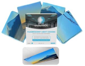 shademagic fluorescent light covers for classroom office - light filter pack; eliminate harsh glare that causing eyestrain and head strain. office & classroom decorations. light diffusers (4) (4)