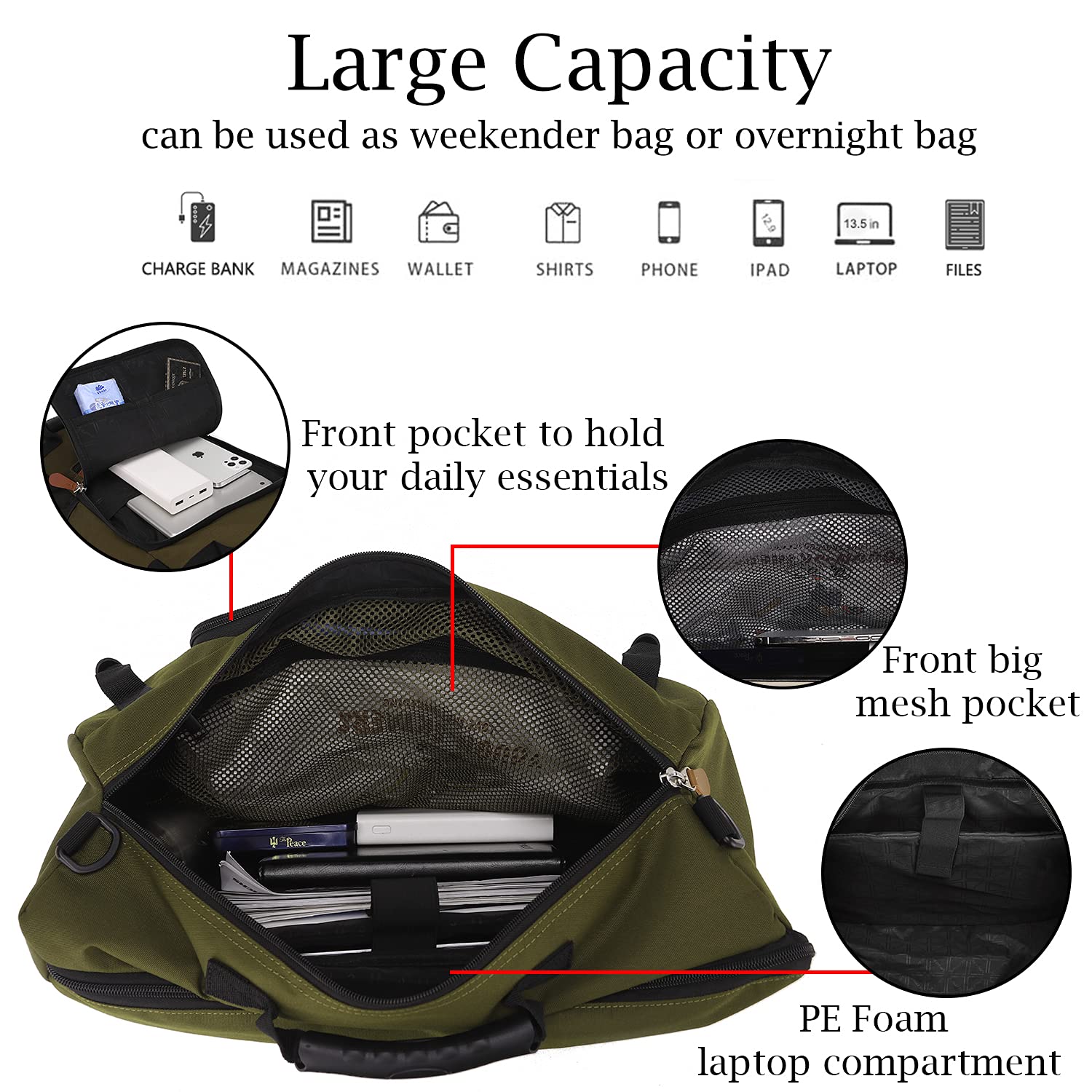 BE SMART Laptop Bag Outdoor Large Travel Waterproof Backpack Multipurpose Design fits 16 inches Computer Sport Business book bags for for Camping Hunting Hiking for Men and Woman-Green