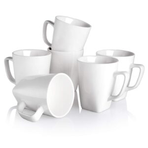 avla set of 6 porcelain coffee mugs, 12 ounce large mugs sets ceramic cup with handle for coffee, tea, cocoa or chocolate, white