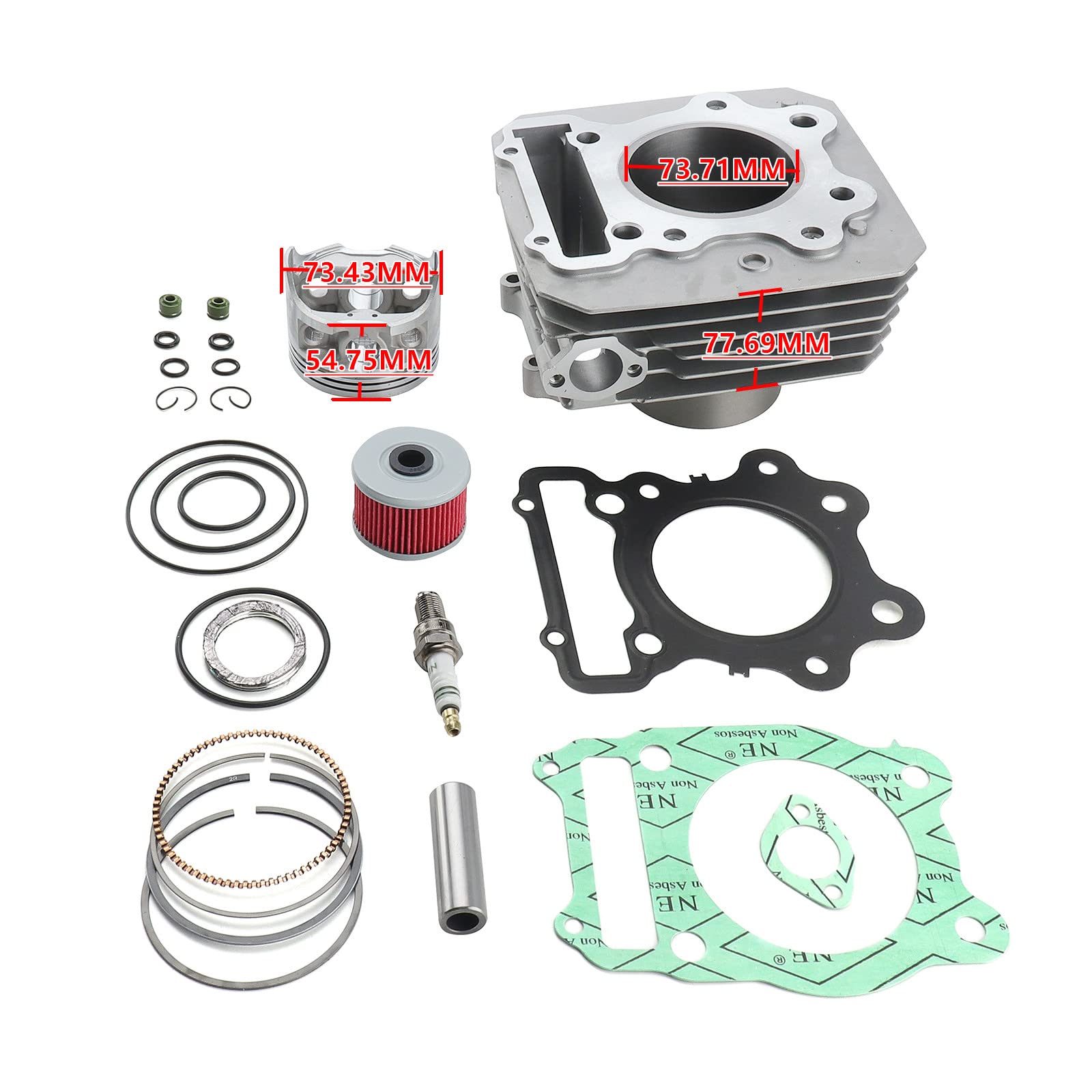 MOFANS 74mm Complete Cylinder and Piston Kit with Gaskets Fit for Honda Fourtrax 300 TRX300 4x4 2x4 1988 – 1992 1993 1994 1995 1996 1997 1998 1999 2000 for 12000-HC4-000 12100-HC4-000