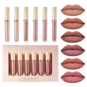 bonnie choice 6pcs nude matte liquid lipstick set, waterproof long lasting non-stick cup nude lipstick 24 hour not fade matte lipstick professional lip gloss makeup mother's day gift sets for women