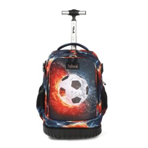 tilami rolling backpack with trolley wheeled design, cute cartoon printed for boys and girls, travel, school, student trip (19 inch, football)
