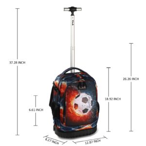 Tilami Rolling Backpack with Trolley Wheeled Design, Cute Cartoon Printed for Boys and Girls, Travel, School, Student Trip (19 Inch, Football)