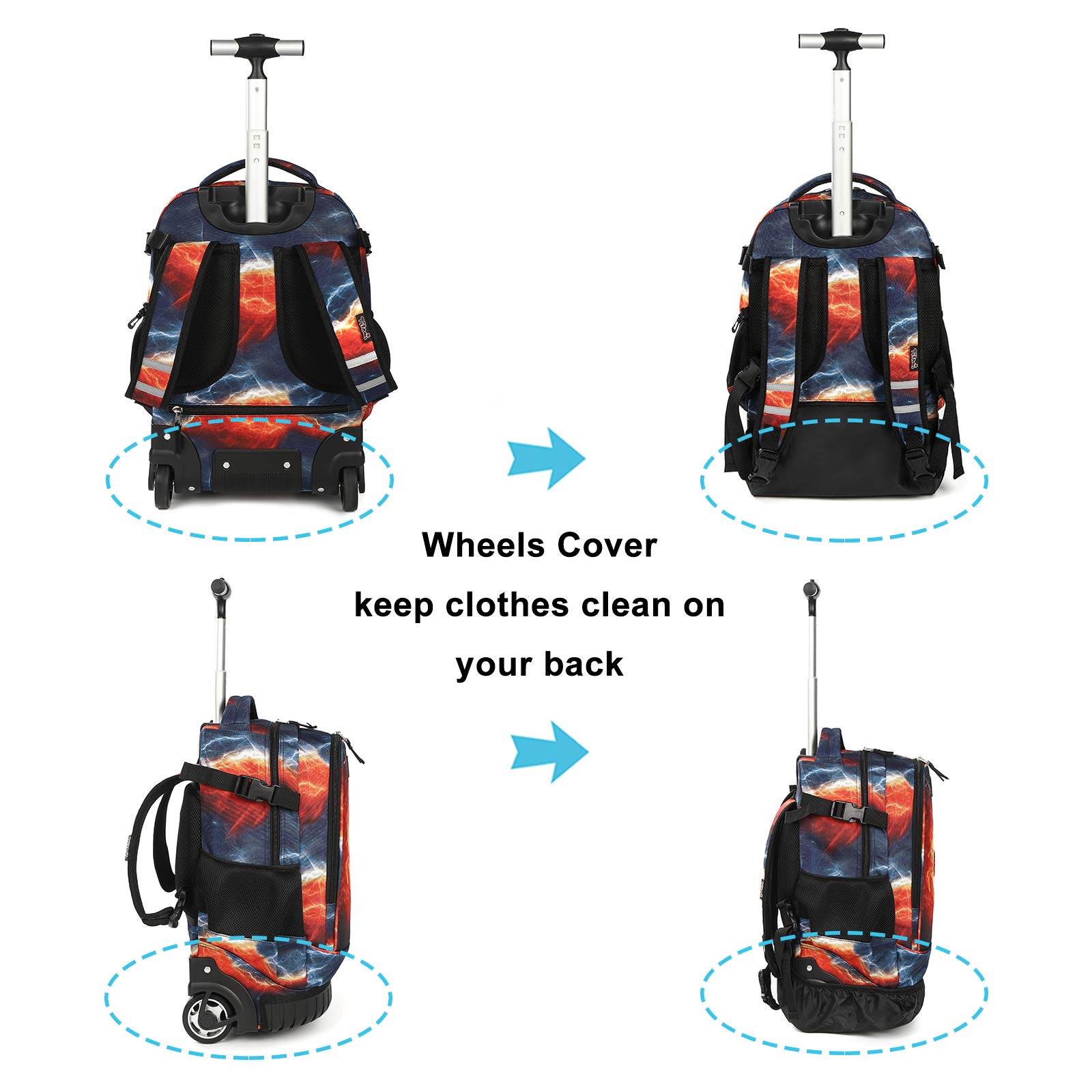 Tilami Rolling Backpack with Trolley Wheeled Design, Cute Cartoon Printed for Boys and Girls, Travel, School, Student Trip (19 Inch, Football)