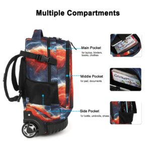 Tilami Rolling Backpack with Trolley Wheeled Design, Cute Cartoon Printed for Boys and Girls, Travel, School, Student Trip (19 Inch, Football)