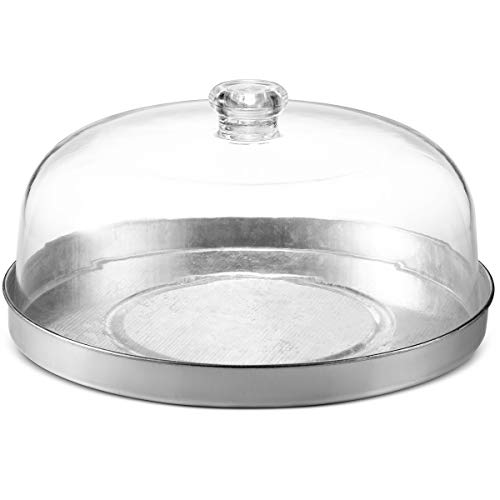 Godinger Cake Stand, Cake Plate Server with Dome, Galvanized Metal Serving Tray and Shaterproof Acrylic Lid