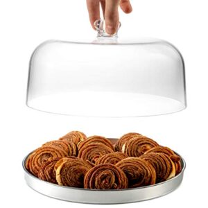 Godinger Cake Stand, Cake Plate Server with Dome, Galvanized Metal Serving Tray and Shaterproof Acrylic Lid