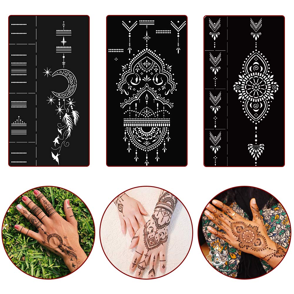 DIVAWOO 12 Sheet Henna Tattoo Stencils, Hand Temporary Tattoo Stickers, Indian Arabian Self Adhesive Tattoo Templates