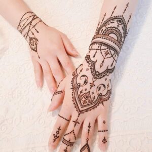 DIVAWOO 12 Sheet Henna Tattoo Stencils, Hand Temporary Tattoo Stickers, Indian Arabian Self Adhesive Tattoo Templates